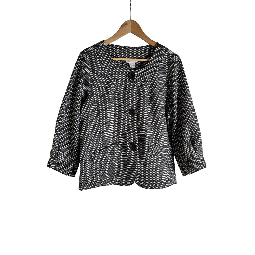 Apparenza Womens Black White Geometric Print Button Front Jacket Size Large